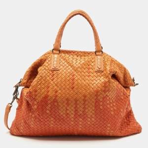 Pre Owned Bottega Veneta Ombre Orange Intrecciato Leather Maxi Convertible Tote