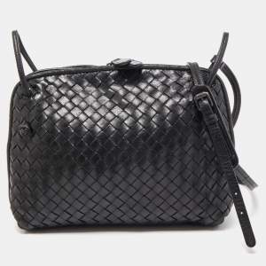 Pre Owned Bottega Veneta Black Intrecciato Leather Nodini Crossbody Bag