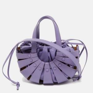 Pre Owned Bottega Veneta Purple Leather Small Shell Bag