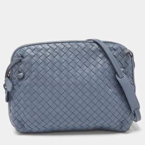 Pre Owned Bottega Veneta Blue Intrecciato Leather Nodini Crossbody Bag