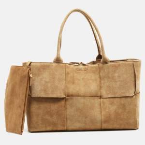 Pre Owned Bottega Veneta Beige Suede Medium Arco Tote