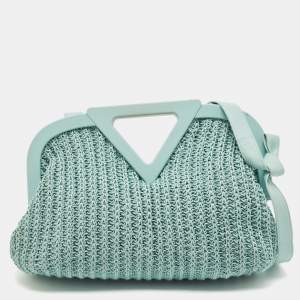 Pre Owned Bottega Veneta Light Green Woven Leather Medium Point Shoulder Bag