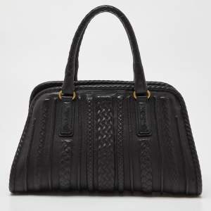 Pre Owned Bottega Veneta Black Intrecciato Leather Satchel