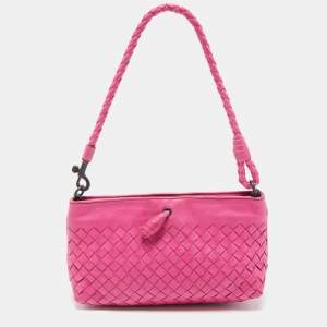 Pre Owned Bottega Veneta Pink Intrecciato Leather Magnetic Clutch Bag