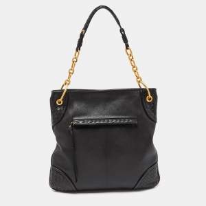 Pre Owned Bottega Veneta Black Leather Chain Hobo