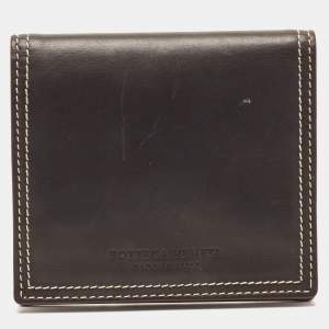 Bottega Veneta Grey/Brown Leather Snap Bifold Wallet