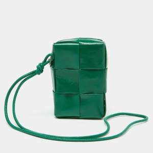 Pre Owned Bottega Veneta Green Intrecciato Leather Zip Pouch