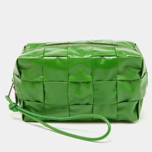Pre Owned Bottega Veneta Green Leather Cassette Wristlet Pouch