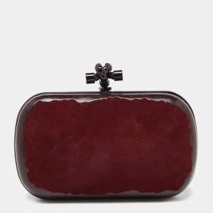 Pre Owned Bottega Veneta Burgundy Suede Knot Clutch
