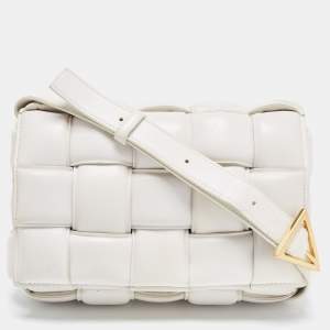 Pre Owned Bottega Veneta White Padded Leather Cassette Shoulder Bag