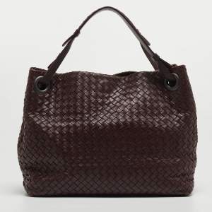 Pre Owned Bottega Veneta Burgundy Intrecciato Leather Seamless Garda Tote 