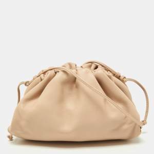 Pre Owned Bottega Veneta Beige Leather Mini The Pouch Bag