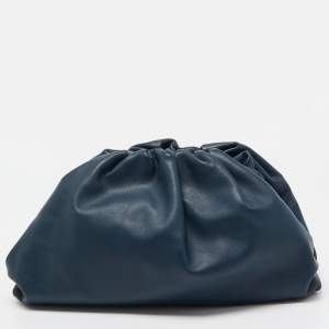 Pre Owned Bottega Veneta Navy Blue Leather Classic Pouch 