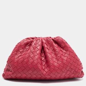 Pre Owned Bottega Veneta Red Intrecciato Leather Large The Pouch Clutch