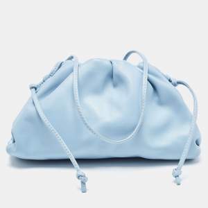 Pre Owned Bottega Veneta Light Blue Intrecciato Leather Mini The Pouch Bag
