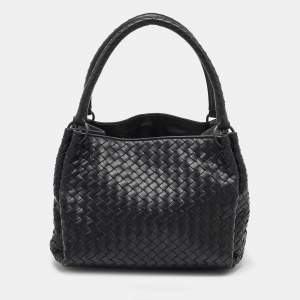Pre Owned Bottega Veneta Black Intrecciato Leather Parachute Bag