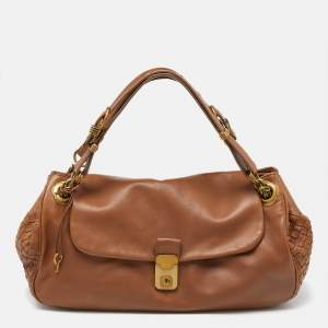 Pre Owned Bottega Veneta Brown Intrecciato Leather Napoli Satchel