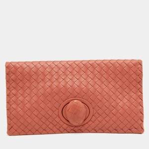 Pre Owned Bottega Veneta Intrecciato Leather Turnlock Clutch