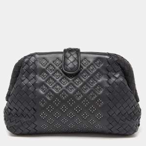 Pre Owned Bottega Veneta Black Intrecciato Leather The Lauren 1980 Clutch