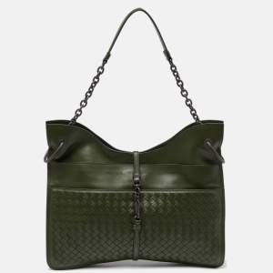 Pre Owned Bottega Veneta Green Intrecciato Souple Beverly Shoulder Bag