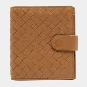Pre Owned Bottega Veneta Brown Intrecciato Leather French Wallet