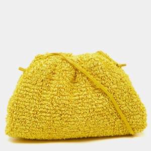 Pre Owned Bottega Veneta Yellow Curly Raffia and Leather Mini The Pouch Bag