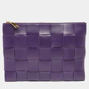 Bottega Veneta Purple Intrecciato Leather Zip Clutch