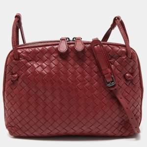 Pre Owned Bottega Veneta Red Intrecciato Leather Nodini Crossbody Bag
