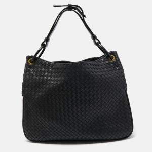 Pre Owned Bottega Veneta Black Intrecciato Leather Loop Bag