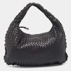 Pre Owned Bottega Veneta Black Intrecciato Perforated Leather Medium Veneta Hobo