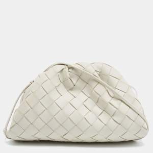 Pre Owned Bottega Veneta Off White Intrecciato Leather Mini The Pouch Bag