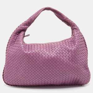 Pre Owned Bottega Veneta Purple Intrecciato Leather Large Veneta Hobo