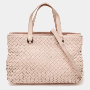 Pre Owned Bottega Veneta Light Pink Intrecciato Leather Small Accordion Tote 