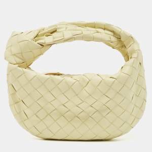 Pre Owned Bottega Veneta Light Yellow Intrecciato Leather Mini Jodie Hobo