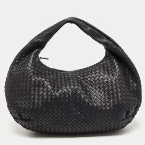 Pre Owned Bottega Veneta Black Intrecciato Leather Large Belly Hobo