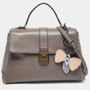 Bottega Veneta Dark Beige Leather Medium Piazza Top Handle Bag