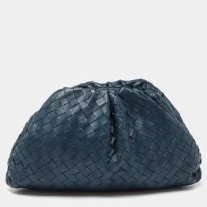 Pre Owned Bottega Veneta Teal Blue Intrecciato Leather Classic The Pouch Clutch