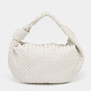 Pre Owned Bottega Veneta White Intrecciato Leather Small Jodie Bag