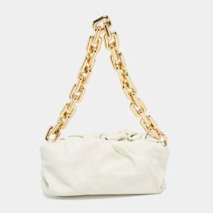 Pre Owned Bottega Veneta Off White Leather The Chain Pouch Bag