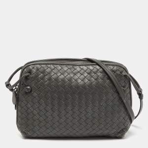 Pre Owned Bottega Veneta Grey Intrecciato Leather Nodini Crossbody Bag