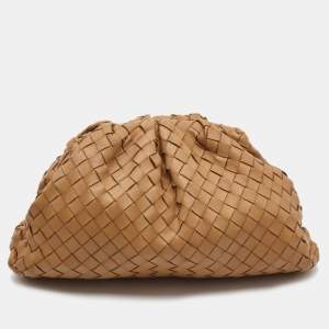 Pre Owned Bottega Veneta Brown Intrecciato Leather The Pouch Clutch