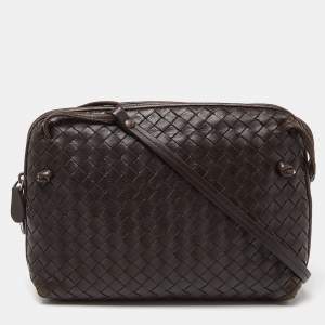 Pre Owned Bottega Veneta Brown Intrecciato Leather Nodini Crossbody Bag