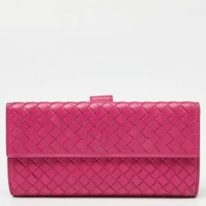 Bottega Veneta Pink Intrecciato Leather Flap Continental Wallet