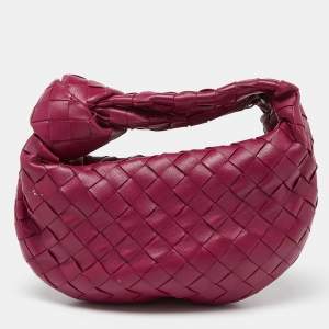 Pre Owned Bottega Veneta Magenta Intrecciato Leather Mini Jodie Hobo