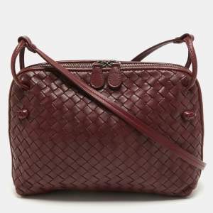 Pre Owned Bottega Veneta Burgundy Intrecciato Leather Nodini Crossbody Bag