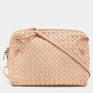 Pre Owned Bottega Veneta Peach Intrecciato Leather Nodini Crossbody Bag