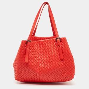 Pre Owned Bottega Veneta Red Intrecciato Leather Cesta Bag