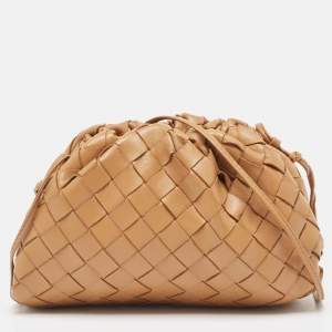 Pre Owned Bottega Veneta Tan Intrecciato Leather Mini The Pouch Bag