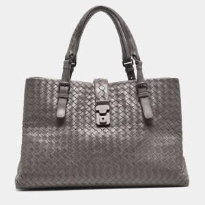 Pre Owned Bottega Veneta Grey Intrecciato Leather Medium Roma Tote