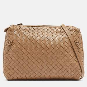 Pre Owned Bottega Veneta Beige Intrecciato Leather Nodini Crossbody Bag